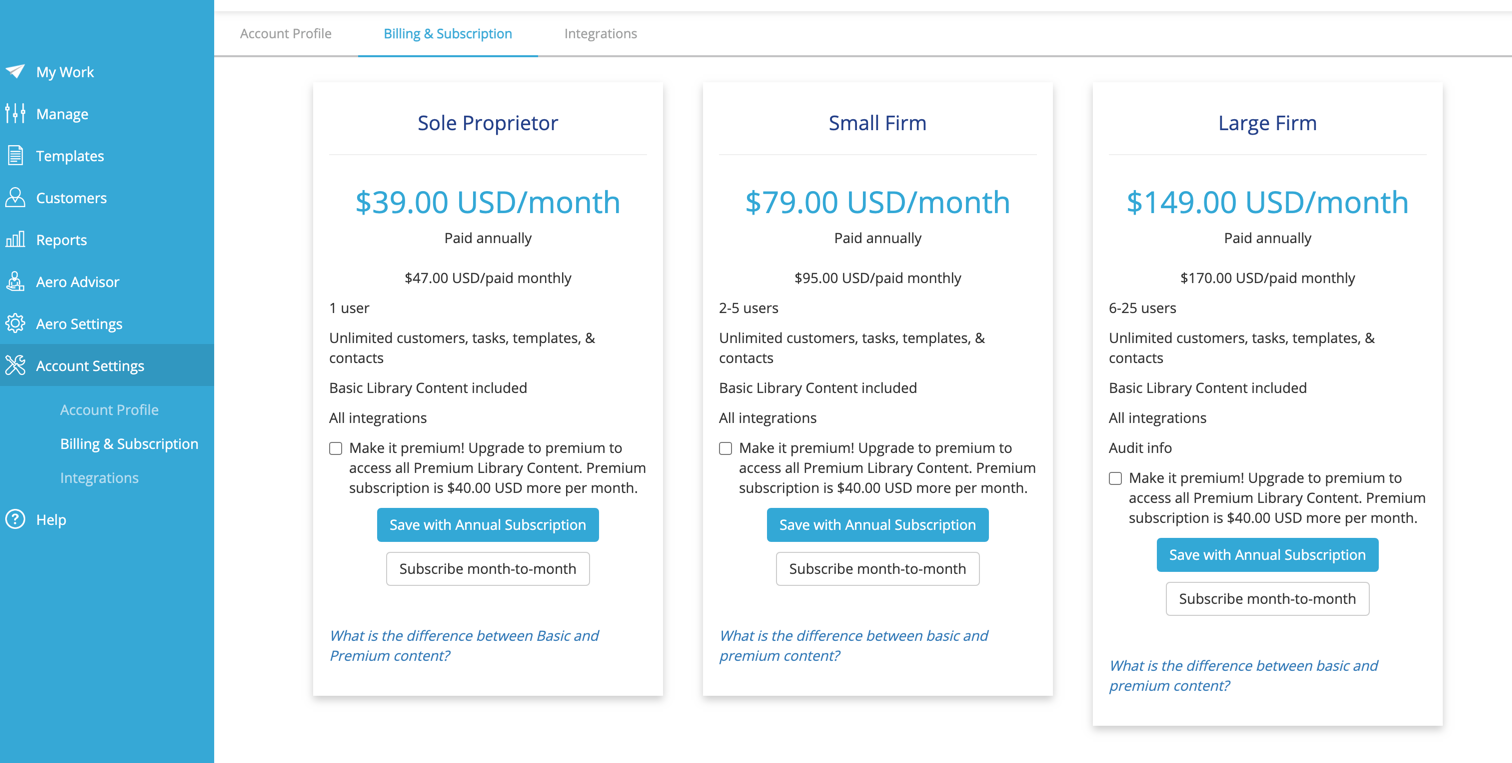 How to change your Aero subscription – Aero Knowledge Base